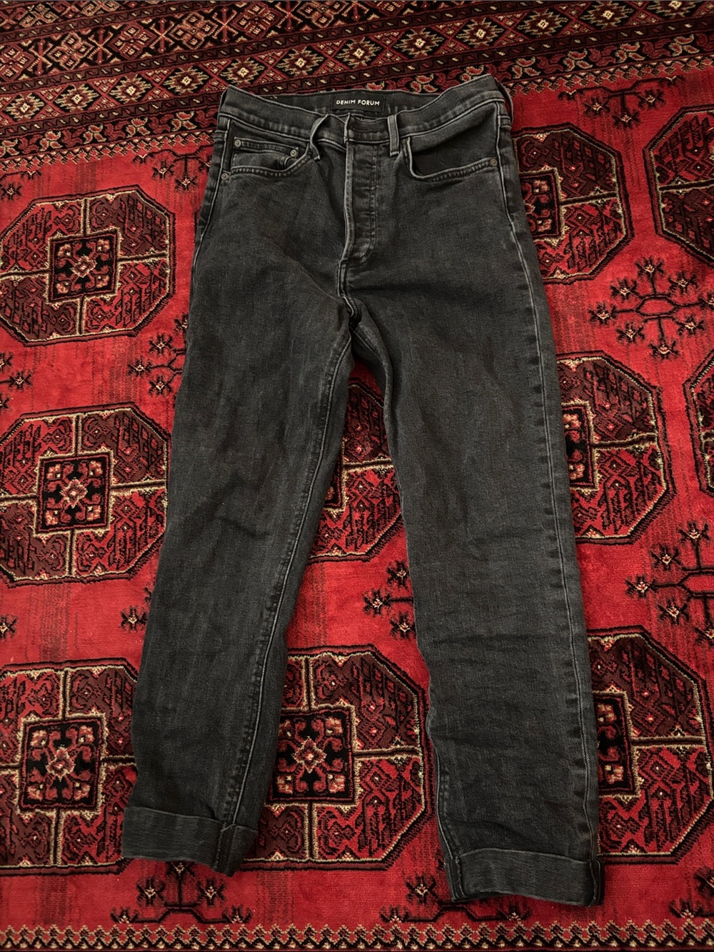 Denim Forum women’s  Slim Straight Jeans - Charcoal Black
